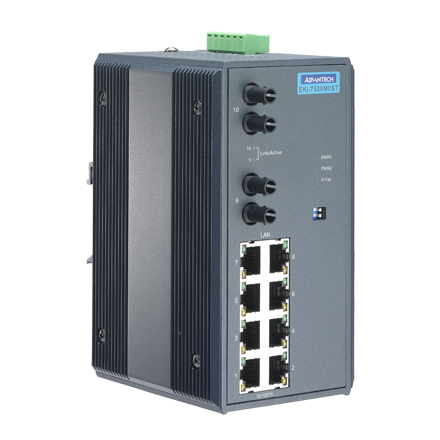 8+2 100FX Unmanaged Switch with ST Fiber Ports and Wide Temperature Support